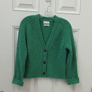 Ganni Green Wool Blend Cardigan.  Size XXS